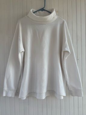 Lands' End Women's White Waffleknit Funnel Neck Long Sleeve Top Relaxed Fit XL